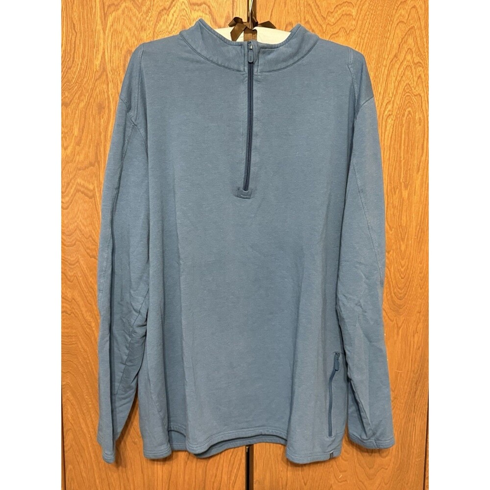 Tasc Sweater Womens XL Organic Cotton Pullover Mock 1/4 Zip Performance Blue